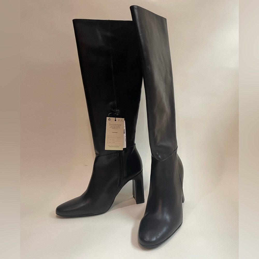 Mango Black Heeled Leather Boots